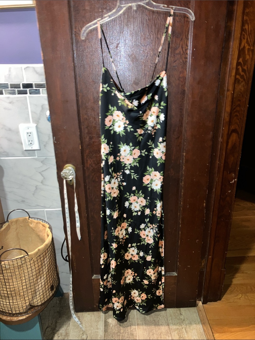 Old Navy THE OCCASION Black Floral Slip Maxi Dress with Cowl Neck